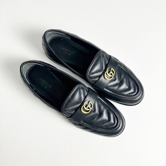 GUCCI Marmont Black Loafers 38.5 US 8 Matelasse Leather Quilted GG Logo - Picture 3 of 14